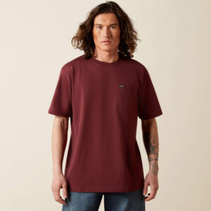 Ariat Rebar Cotton Strong Standard Pocket T-Shirt Burgundy Heather DOE Logo 10064013-PTX