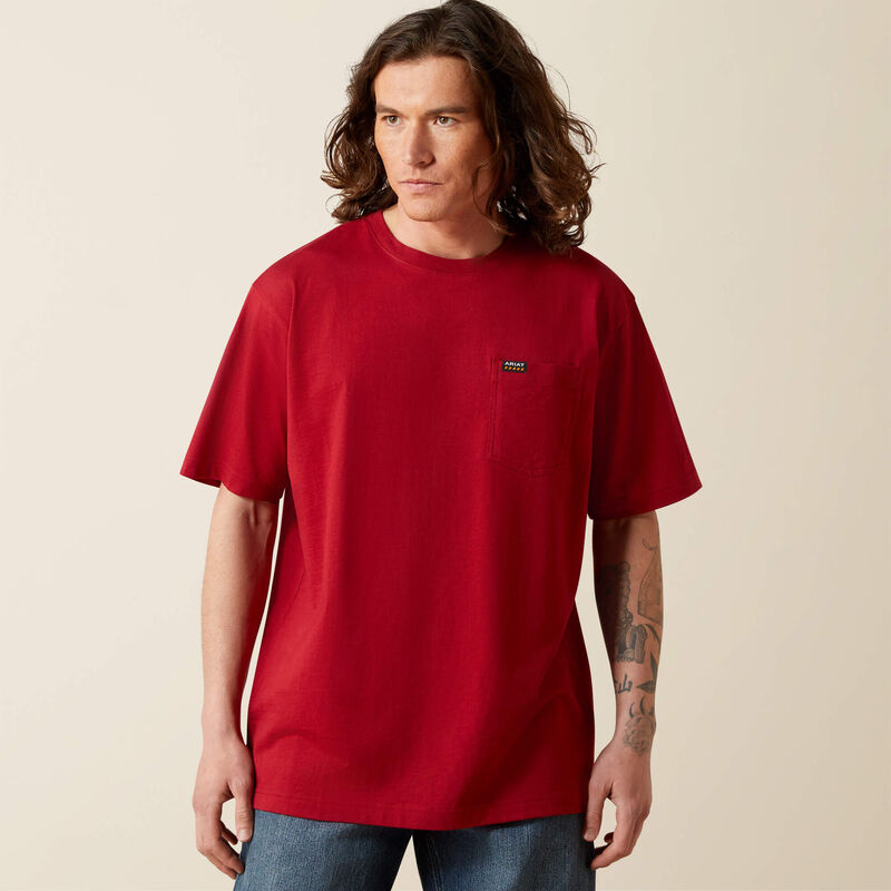 Ariat Rebar Cotton Strong Standard Pocket T-Shirt Rio Red DOE Logo 10064014-PTX
