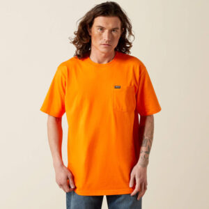 Ariat Rebar Cotton Strong Standard Pocket T-Shirt Safety Orange DOE Logo 10064015-PTX