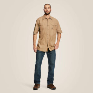 Ariat Rebar Made Tough DuraStretch Work Shirt Khaki with DOE Logo 10025391-PTX