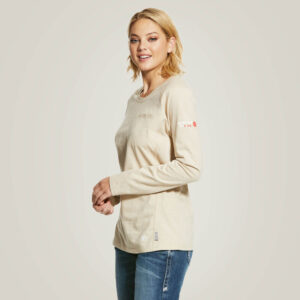 Ariat FR Air Crew T-Shirt Sand Heather with DOE Logo 10031020-PTX