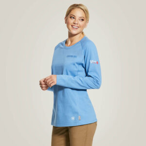 Ariat FR Air Crew T-Shirt Steel Blue Heather with DOE Logo 10031021-PTX