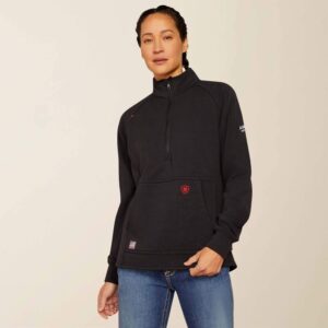 Ariat FR Primo Fleece 2.0 1/4 Zip Sweater Black with DOE Logo 10052099-PTX
