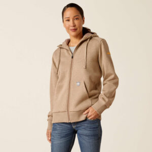 Ariat Rebar All-Weather Sherpa Full Zip Hoodie Oatmeal Heather with DOE Logo 10053065-PTX