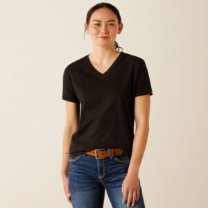 Ariat Women's Rebar Cotton Strong Standard V-Neck T-Shirt Black with DOE Logo 10054441-PTX