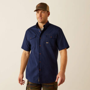 Ariat Rebar Made Tough DuraStretch Work Shirt Navy with DOE Logo 10055263-PTX