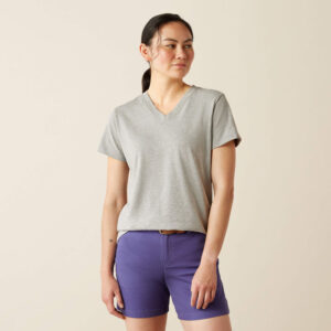 Ariat Women's Rebar Cotton Strong Standard V-Neck T-Shirt Heather Grey with DOE Logo 10058541-PTX