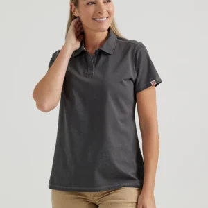 Wrangler Riggs Workwear Performance Knit Polo Asphalt Heather with DOE Logo 112343559-PTX
