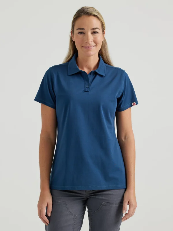 Wrangler Riggs Workwear Performance Knit Polo Moonlit Ocean with DOE Logo 112343560-PTX