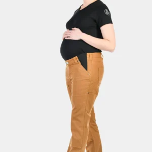 Dovetail Workwear Anna Maternity Work Pants Saddle Brown Stretch Canvas with DOE Logo DOVEM-PTX