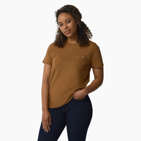Dickies Women's Short Sleeve Heavyweight T-Shirt Brown Duck with DOE Logo FS450BD-PTX