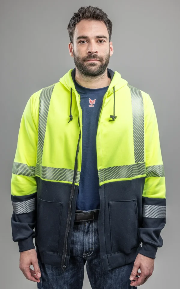 DriFire FR Hi-Vis Hybrid Zip Hoodie Class 3 with DOE Logo SWSHEHZC3-PTX