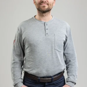DriFire Power Dry FR Long Sleeve Henley Grey with DOE Logo TEEPDGHN-PTX