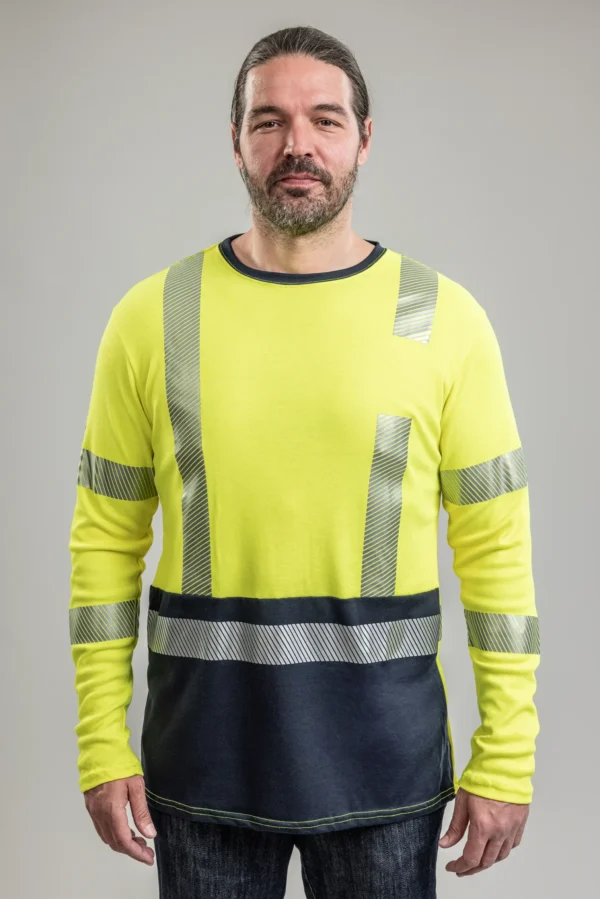 DriFire FR Hi-Vis Long Sleeve Hybrid T-Shirt Class 3 with DOE Logo TEEY2LSHC301-PTX