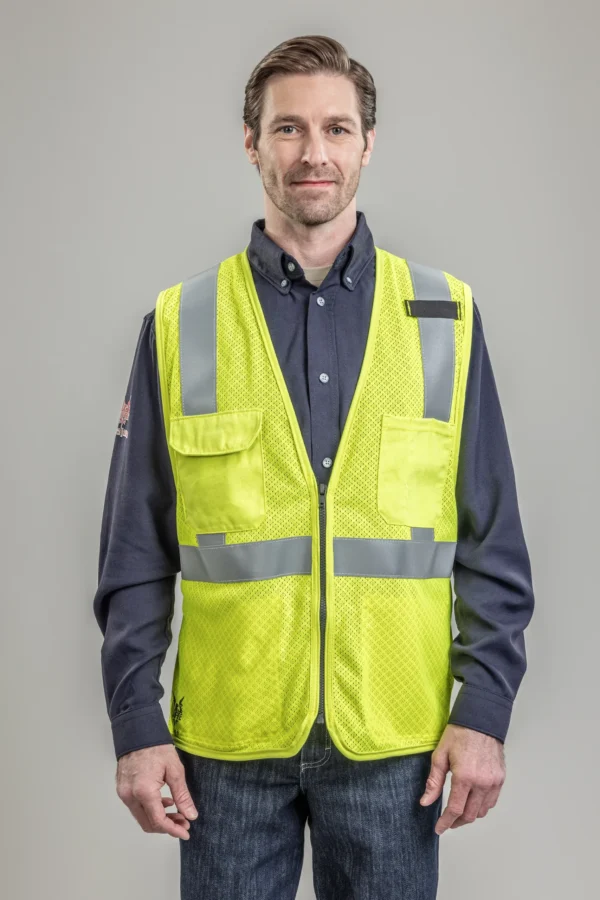DriFire FR Anti-Stat Hi-Vis Mesh Class 2 Vest with DOE Logo VNT99509-PTX