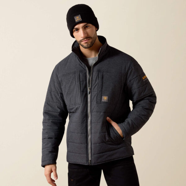 Ariat Rebar Valiant Stretch Canvas Water Resistant Insulated Jacket Charcoal Heather with DOE Logo 10041581-PTX