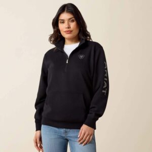 Ariat Logo 1/2 Zip Sweatshirt Black with DOE Logo 10063144-PTX